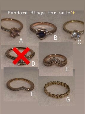 Pandora Rose Gold Heart & Crown Stackable Ring Set - Pink, Blue, Clear Stones
